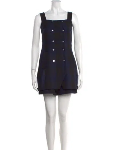 Pre-owned Maje Plaid Print Square Neckline Romper In Blue