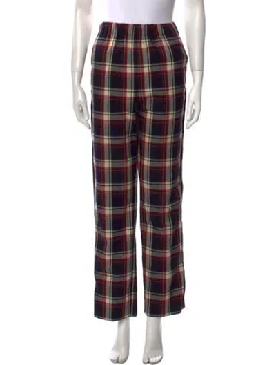 Pre-owned Maje Plaid Print Straight Leg Pants In Blue