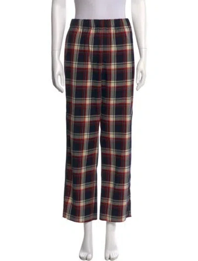 Pre-owned Maje Plaid Print Straight Leg Pants In Blue