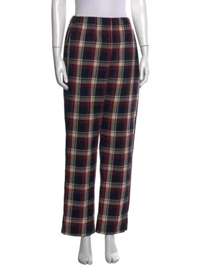 Pre-owned Maje Plaid Print Straight Leg Pants In Blue