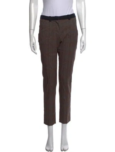 Pre-owned Maje Plaid Print Straight Leg Pants In Brown