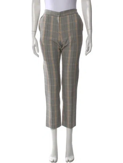 Pre-owned Maje Plaid Print Straight Leg Pants In Gray
