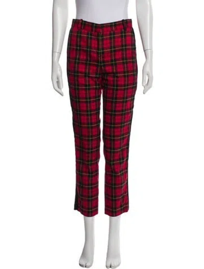 Pre-owned Maje Plaid Print Straight Leg Pants In Red