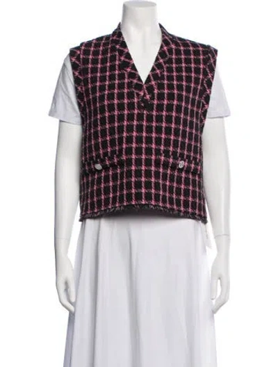 Pre-owned Maje Plaid Print Vest In White