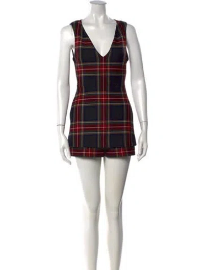 Pre-owned Maje Plaid Print V-neck Jumpsuit In Black/red