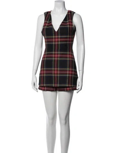 Pre-owned Maje Plaid Print V-neck Romper In Black/red