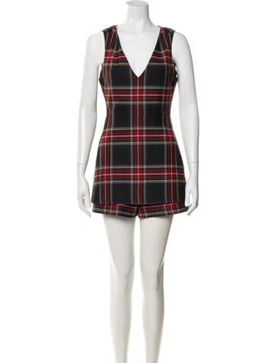 Pre-owned Maje Plaid Print V-neck Romper In Multi