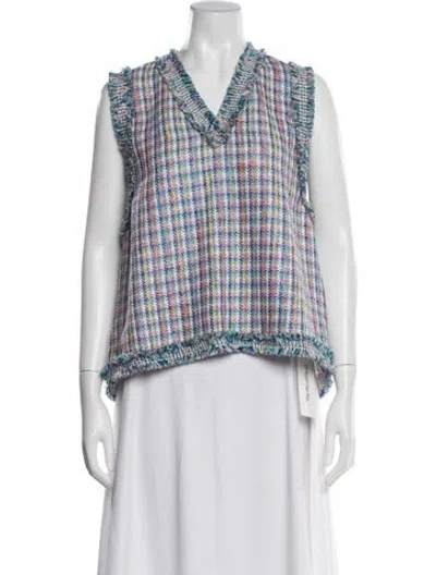 Pre-owned Maje Plaid Print V-neck Sweater