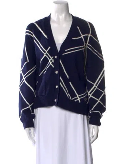 Pre-owned Maje Plaid Print V-neck Sweater In Blue