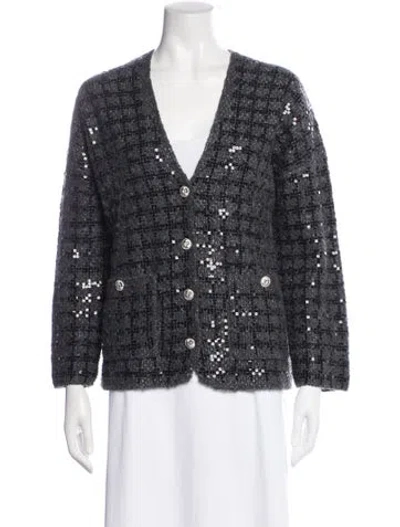 Pre-owned Maje Plaid Print V-neck Sweater In Gray