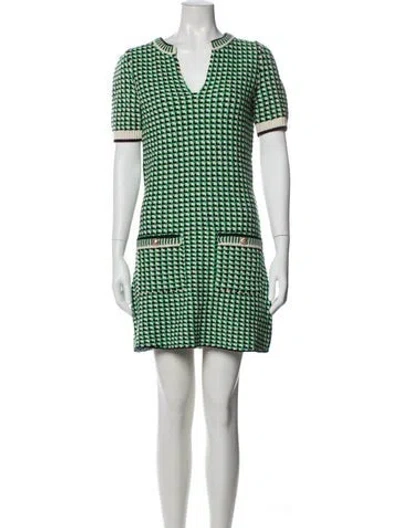 Pre-owned Maje Plaid Print V-neck Sweater In Green