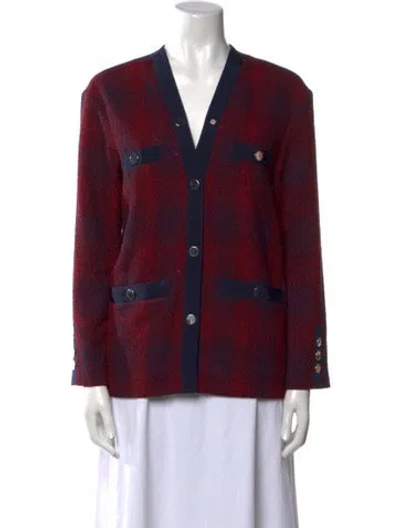 Pre-owned Maje Plaid Print V-neck Sweater In Multi