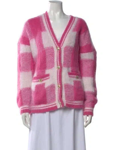 Pre-owned Maje Plaid Print V-neck Sweater In Pink