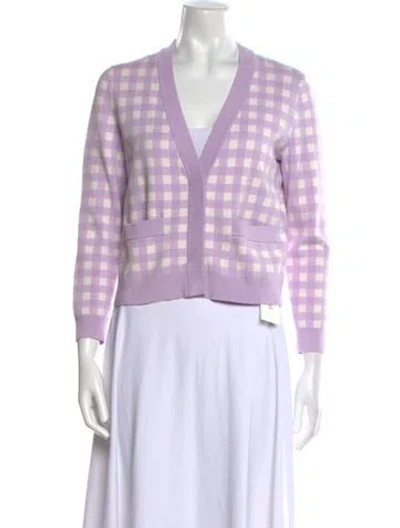 Pre-owned Maje Plaid Print V-neck Sweater In Purple