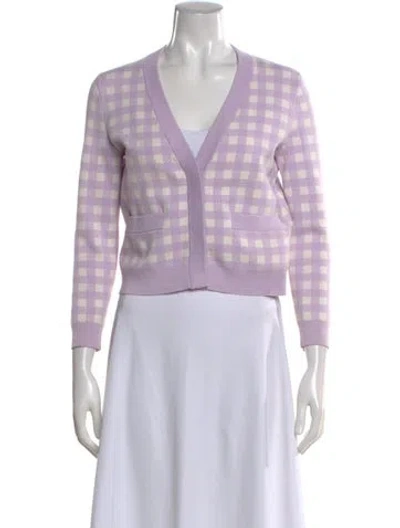 Pre-owned Maje Plaid Print V-neck Sweater In Purple