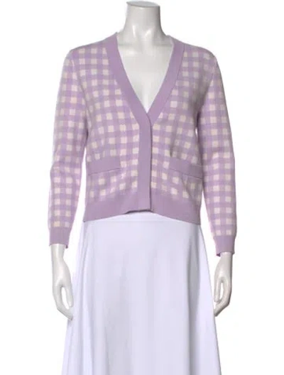Pre-owned Maje Plaid Print V-neck Sweater In Purple