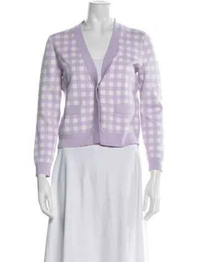 Pre-owned Maje Plaid Print V-neck Sweater In Purple