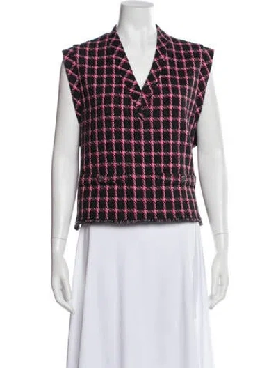 Pre-owned Maje Plaid Print V-neck Top In Multi