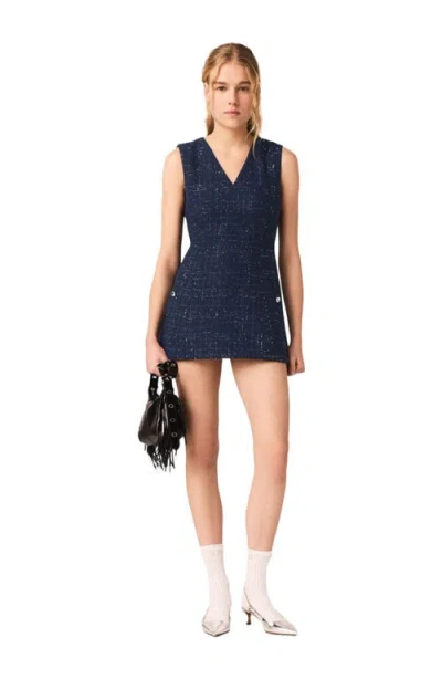 Maje Womens Navy Sequin-embellished Layered-effect Tweed Playsuit In Blue