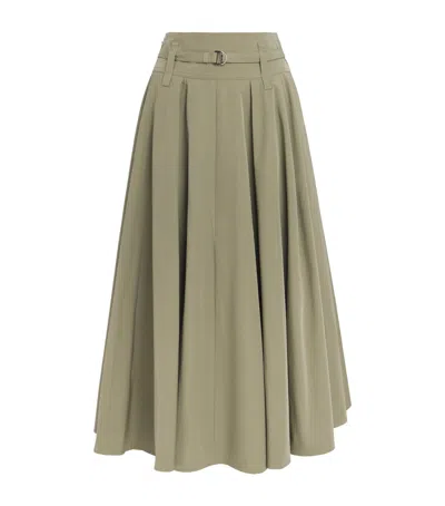 Maje Womens Khaki Pleated Belted-waist Cotton-blend Maxi Skirt In Green