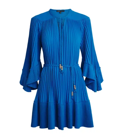 Maje Pleated Belted Mini Dress In Blue