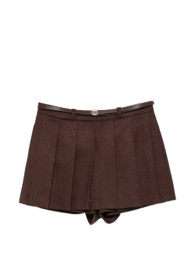 Maje Pleated Belted Shorts In Brown