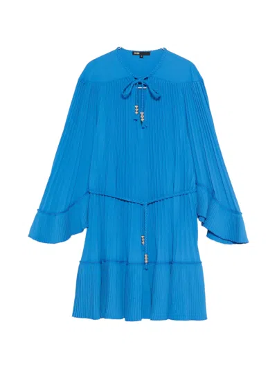 Maje Pleated Braided Dress In Blue