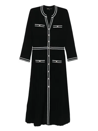 Maje Pleated Button-front Knit Dress In Black