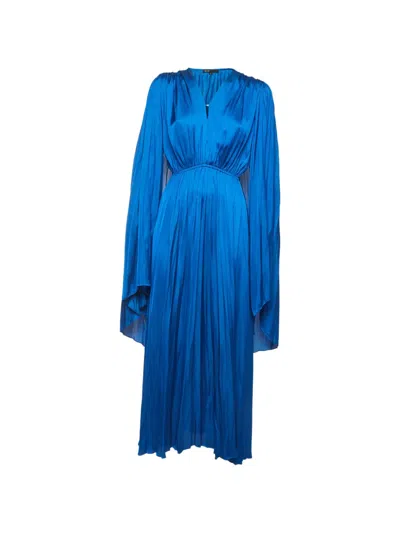 Pre-owned Maje Pleated Cape Maxi Dress In Blue