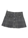 褶饰格纹纽扣迷你半身裙