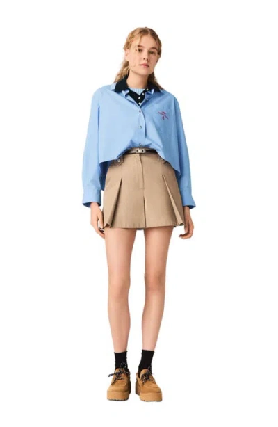 Maje Pleated Cotton Shorts In Blue