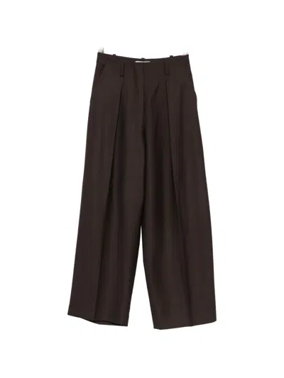 Maje Pleated Flared Trousers In Brown