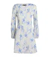Maje Womens Floral-print Long-sleeve Pleated Woven Mini Dress Bleus In Blue