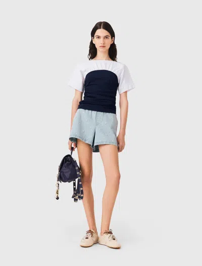 Maje Pleated Jersey Top In Multi