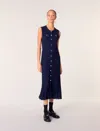 Maje Pleated Knit Maxi Dress In Navy
