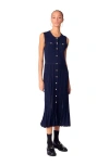 Maje Pleated Knit Maxi Dress In Navy