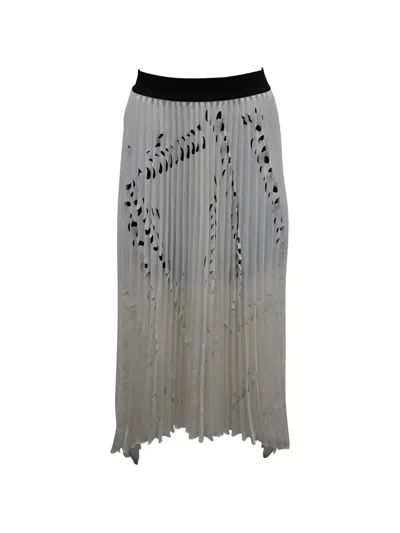 Pre-owned Maje Pleated Laser-cut Midi Skirt In Neutral