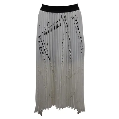 Pre-owned Maje Pleated Laser Cut Skirt In Ivory Polyester In White
