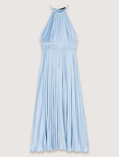 Maje Pleated Maxi Dress In Bleu Ciel