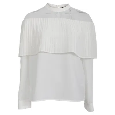 Maje Pleated Mesh Accent Long Sleeve Blouse In White Polyester