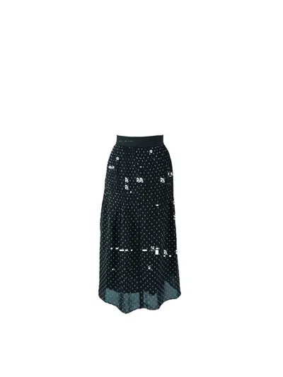 Pre-owned Maje Pleated Polka Dot Skirt In Black