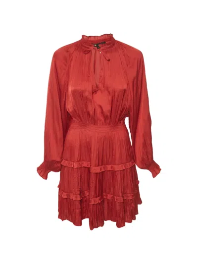Pre-owned Maje Pleated Ruffle Mini Dress In Red
