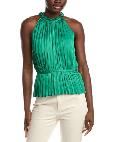 Maje Pleated Satin Top In Green