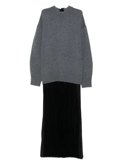 Maje Pleated Sweater Dress In Gray