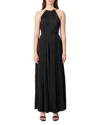 Maje Womens Noir / Gris Villy Halter-neck Pleated Satin Maxi Dress In Black