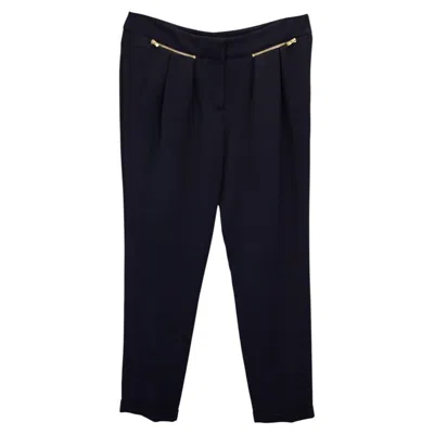 Pre-owned Maje Pleated Trousers In Navy Blue Acetate