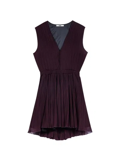 Maje Plissé Cut-out Mini Dress In Purple