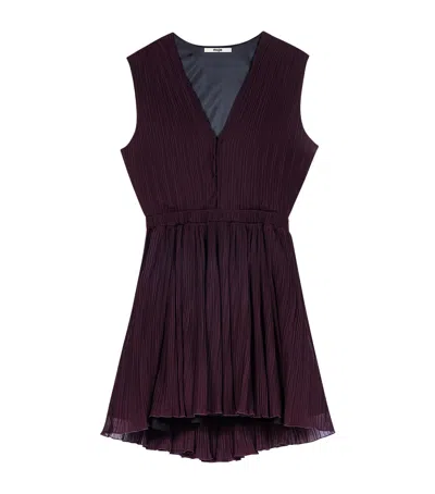 Maje Plissé Cut-out Mini Dress In Purple