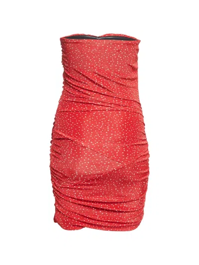 Pre-owned Maje Plissé Polka-dot Mini Dress In Red