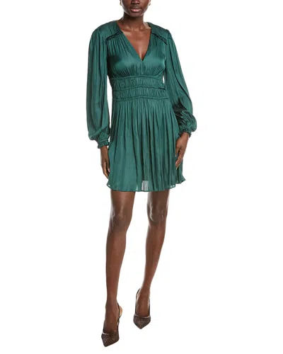 Maje Plisse Satin Mini Dress In Green
